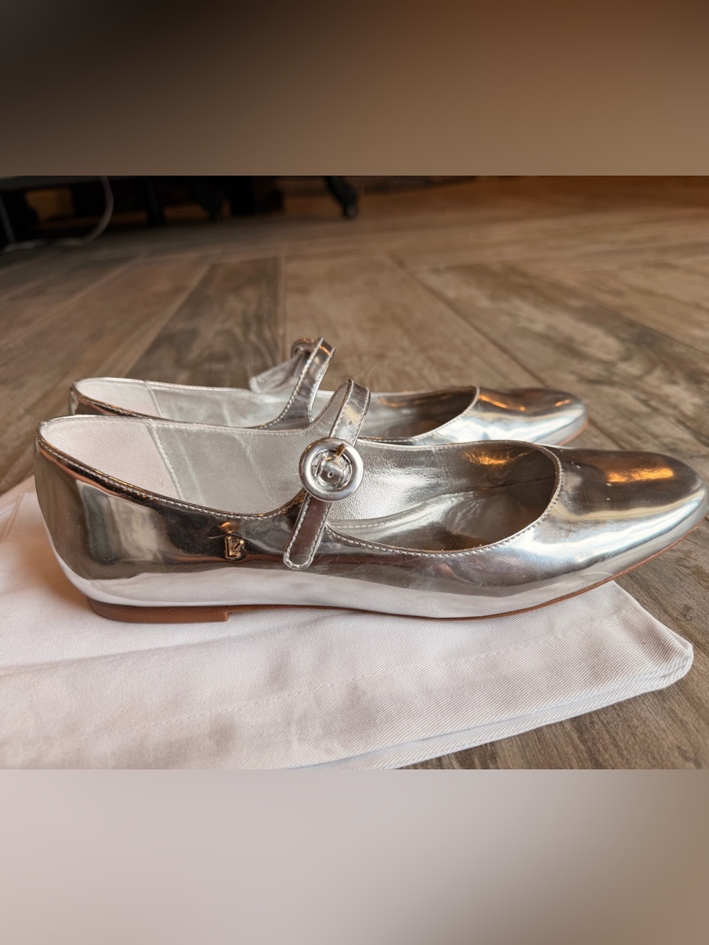 Silver Metallic Mary Jane Flats with Buckle